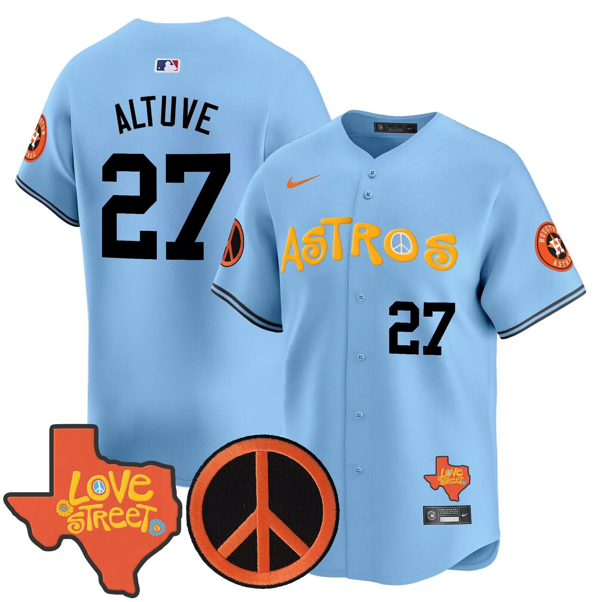 Men 2024 MLB Houston Astros 27 Altuve blue stitched jerseys